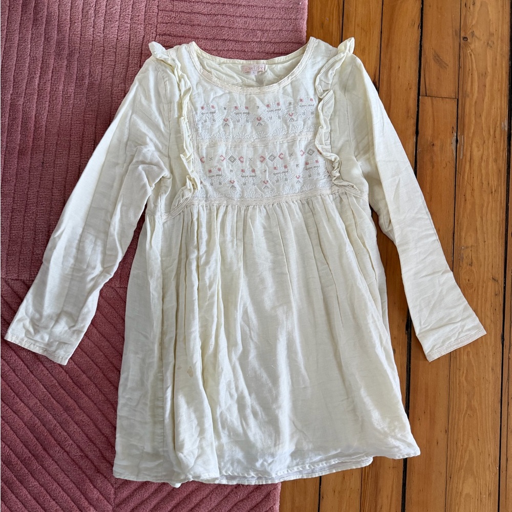 Louise Misha women’s lined Long Sleeve Dress with Ruffle + embroidery Large